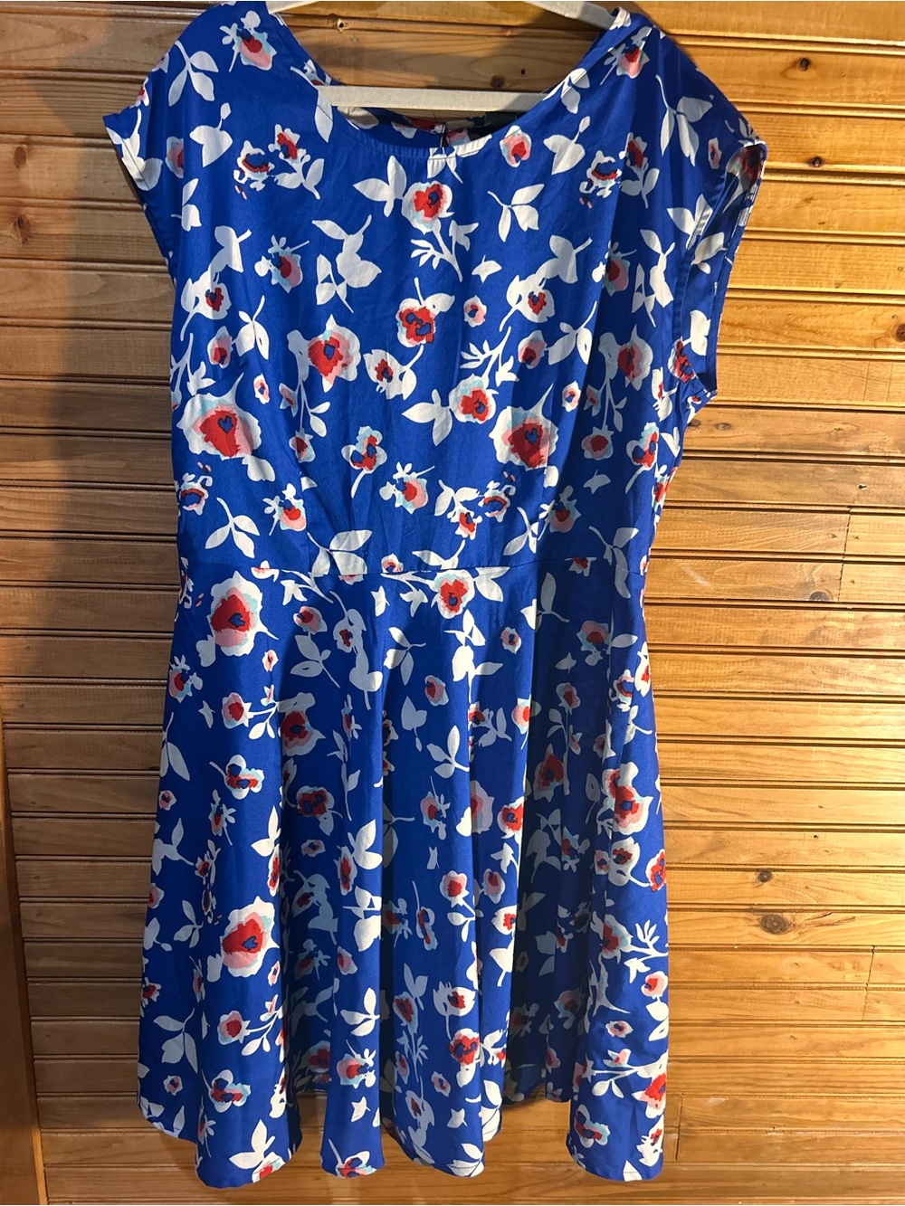Womens Blue Floral Fit & Flare Dress